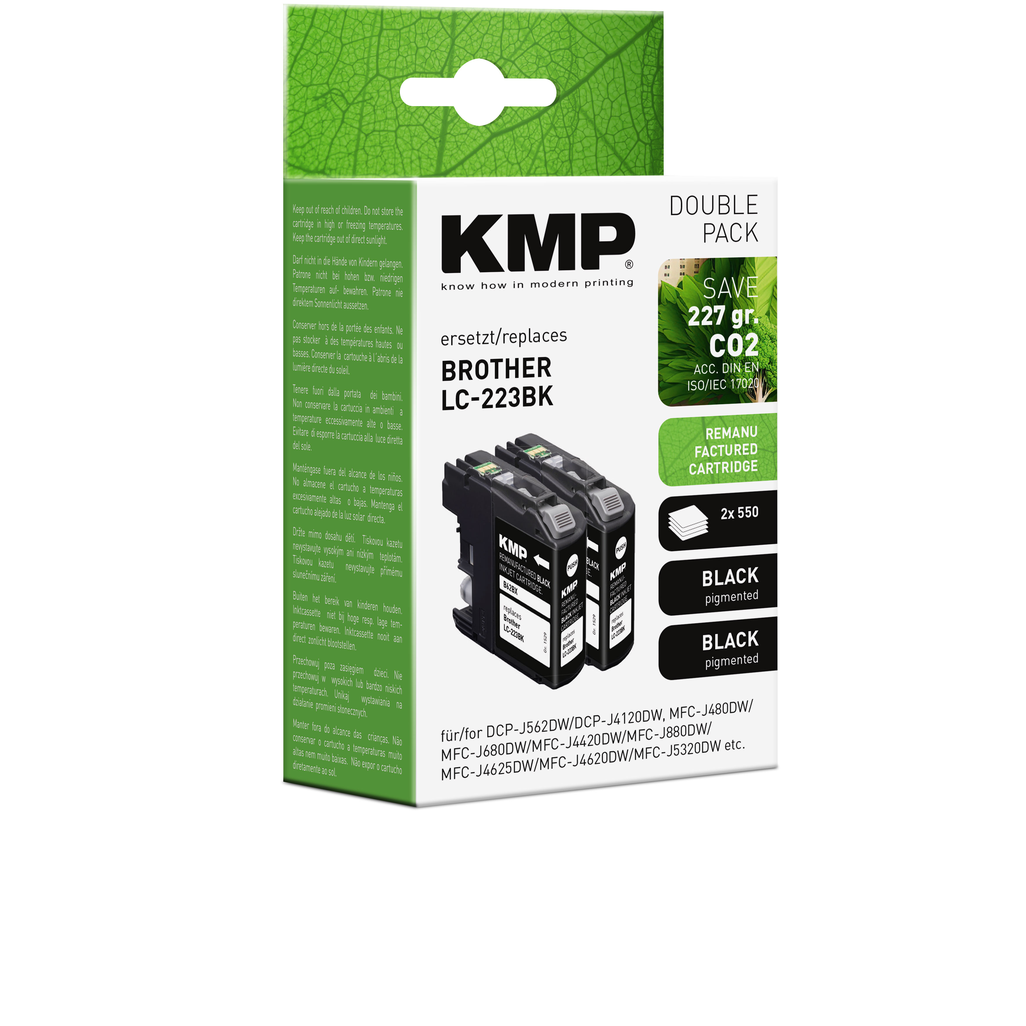Karton mit KMP-Tintenpatronen. Enthält schwarze Patronen.