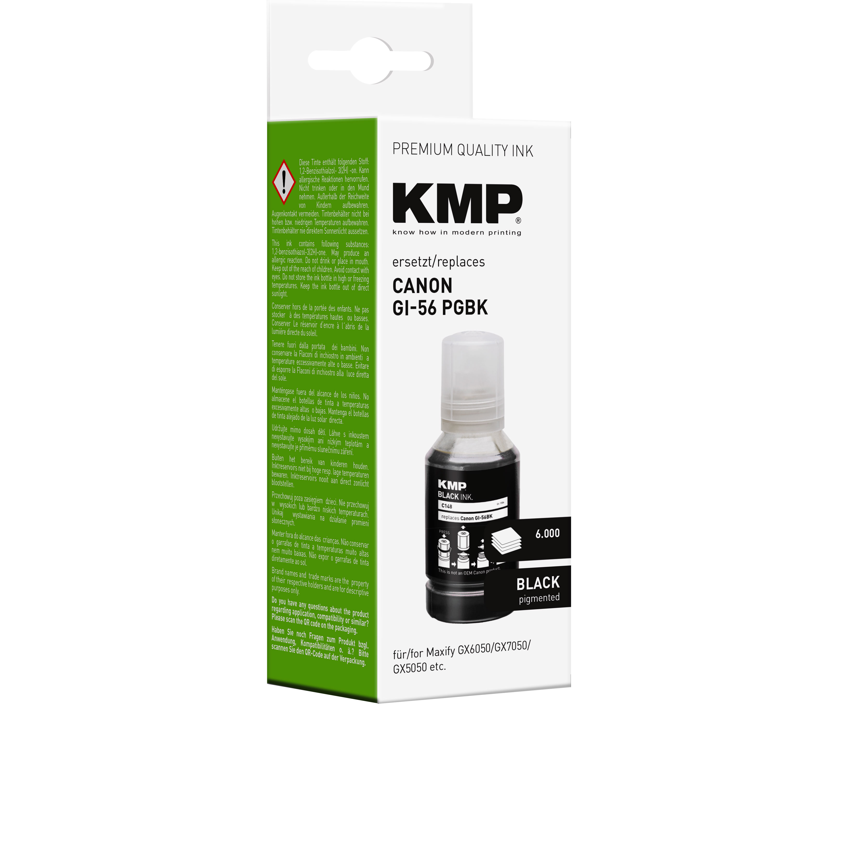 Zwei schwarze Tintenflaschen und eine Schachtel schwarzer Tinte von KMP.