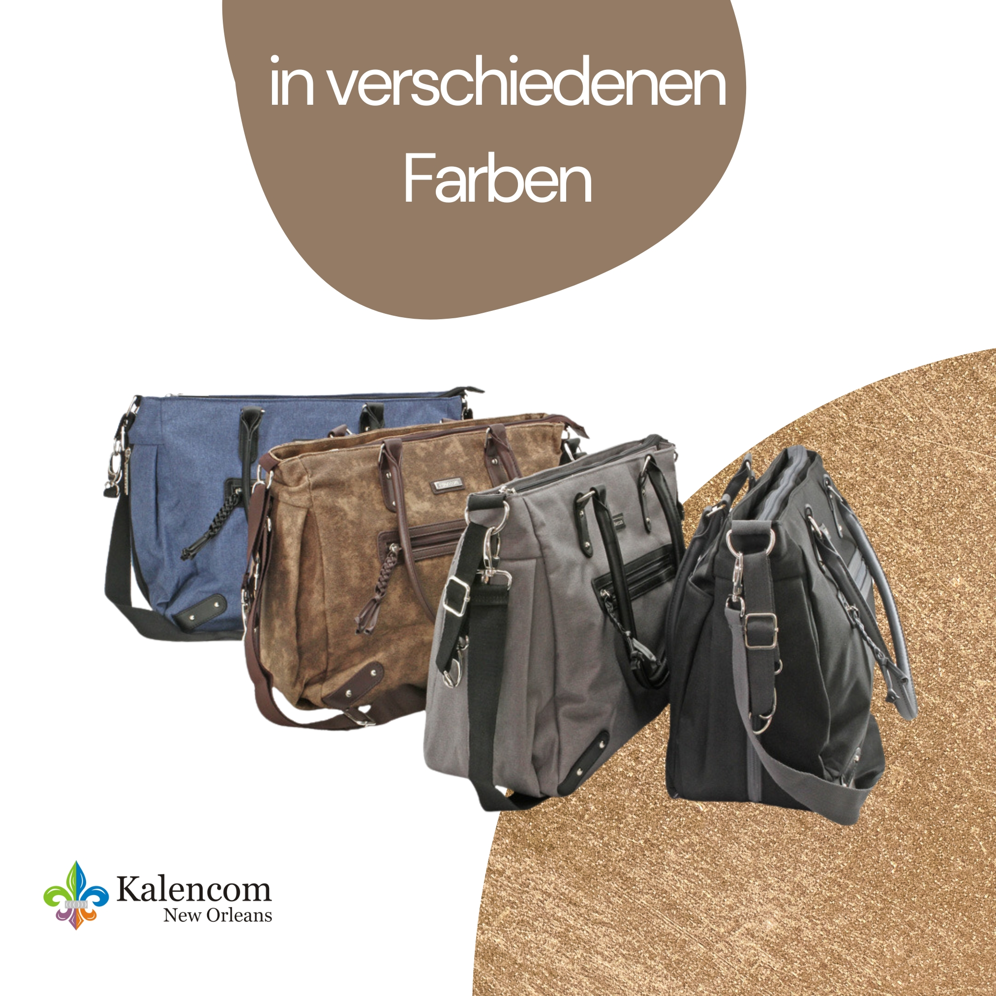 Wickeltaschen in verschiedenen Farben, darunter blau, braun, grau und schwarz.
