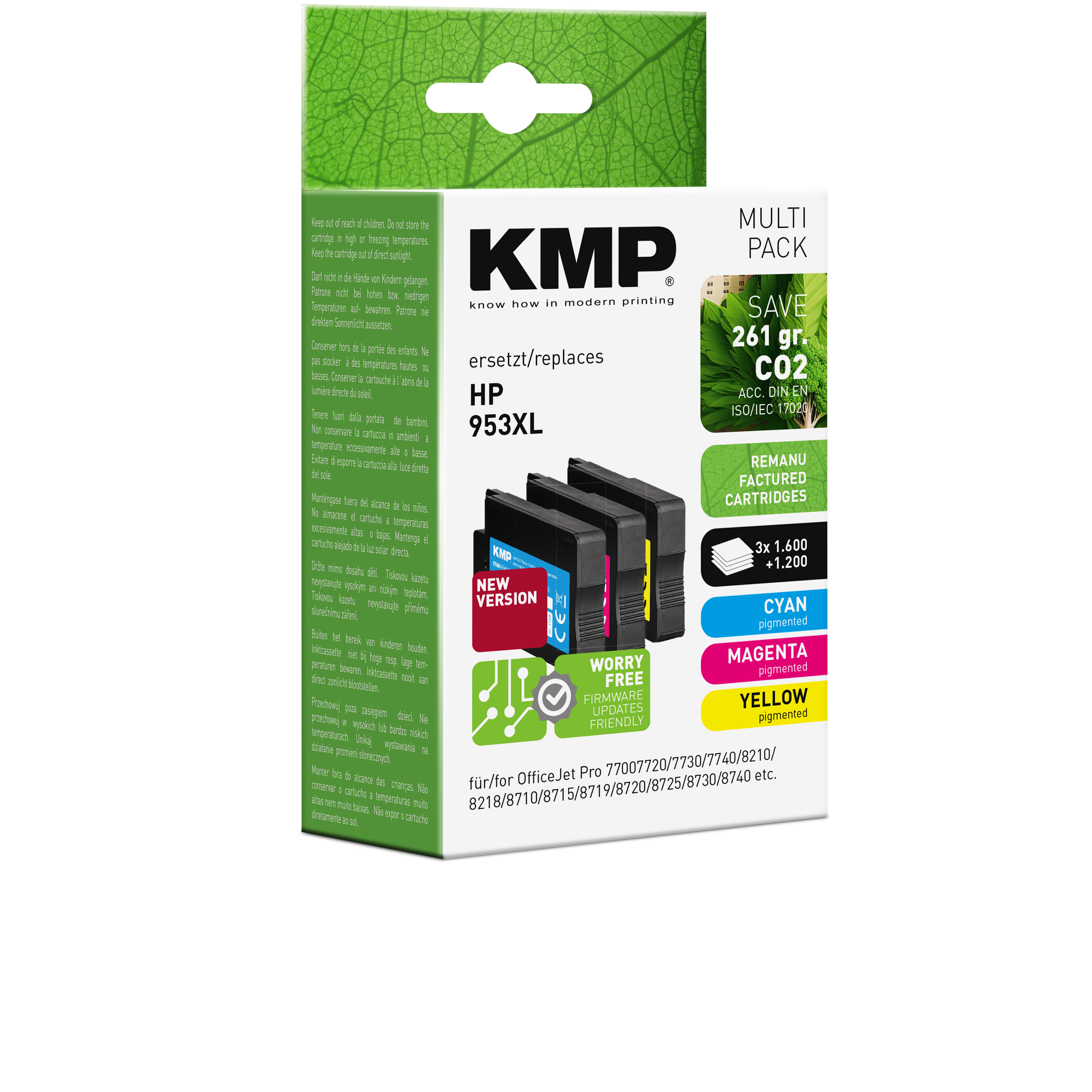 Cartucce a getto d'inchiostro multi-pack con testo e colori.