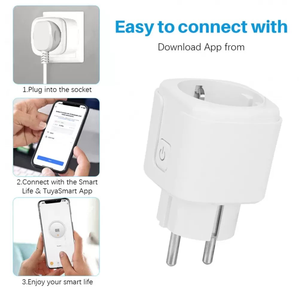 Anweisungen, wie man einen Smart-Stecker mit einem Smartphone verbindet.