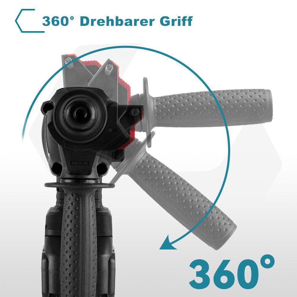 Ein Bohrergriff dreht sich. Der Griff ist grau. Das Bohrerkörper ist schwarz.