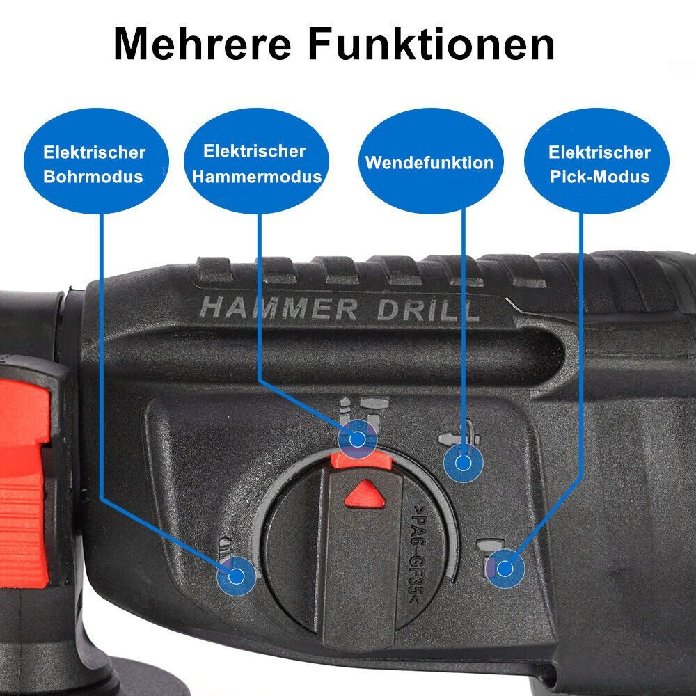 Nahaufnahme eines Bohrhammers mit verschiedenen Betriebsmodi.