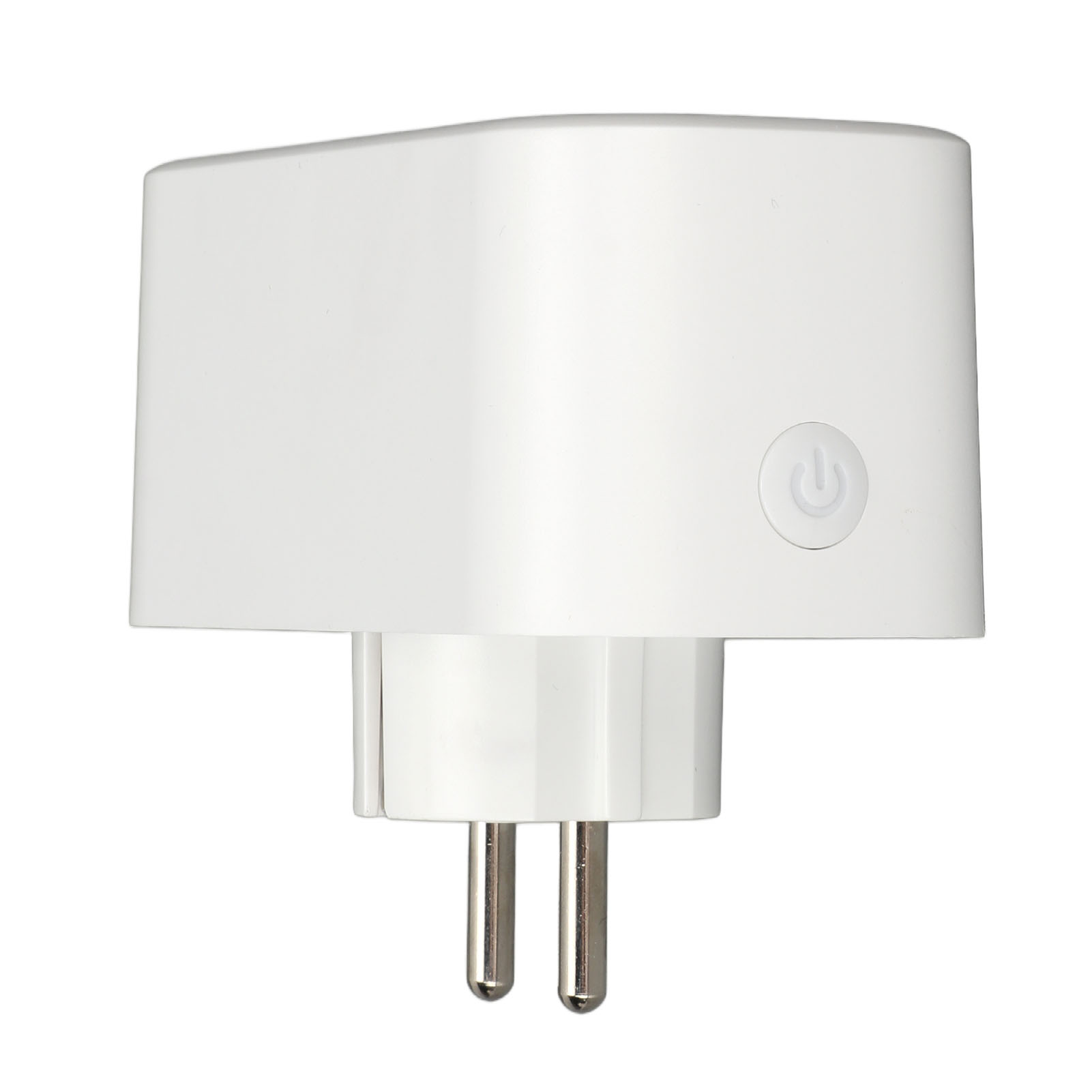 Weißer Netzadapter mit Eurostecker. Mit einer einzigen Ein-/Aus-Taste.