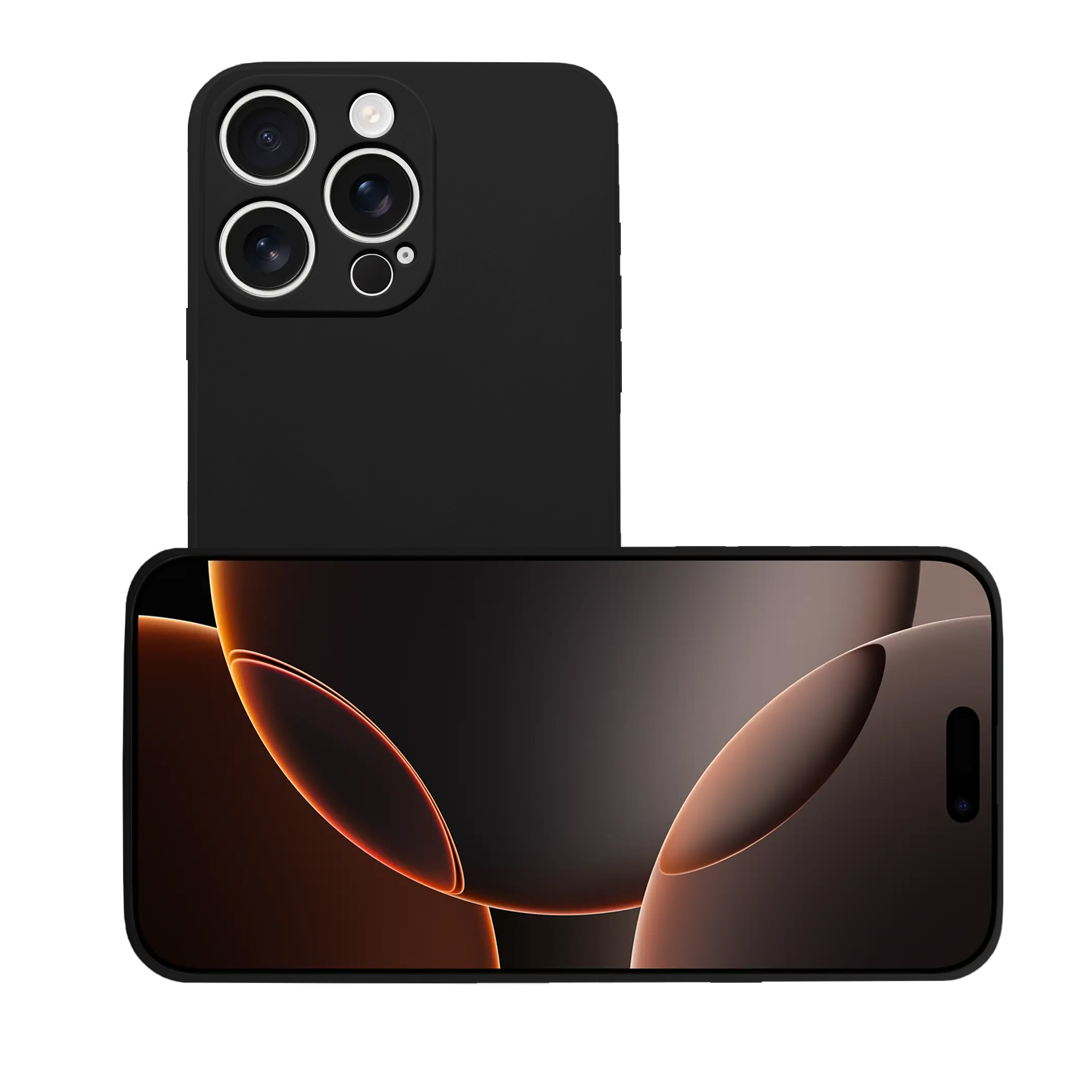 Schwarzes Telefon mit abstrakter Kunst auf dem Bildschirm und schwarzer Hülle.