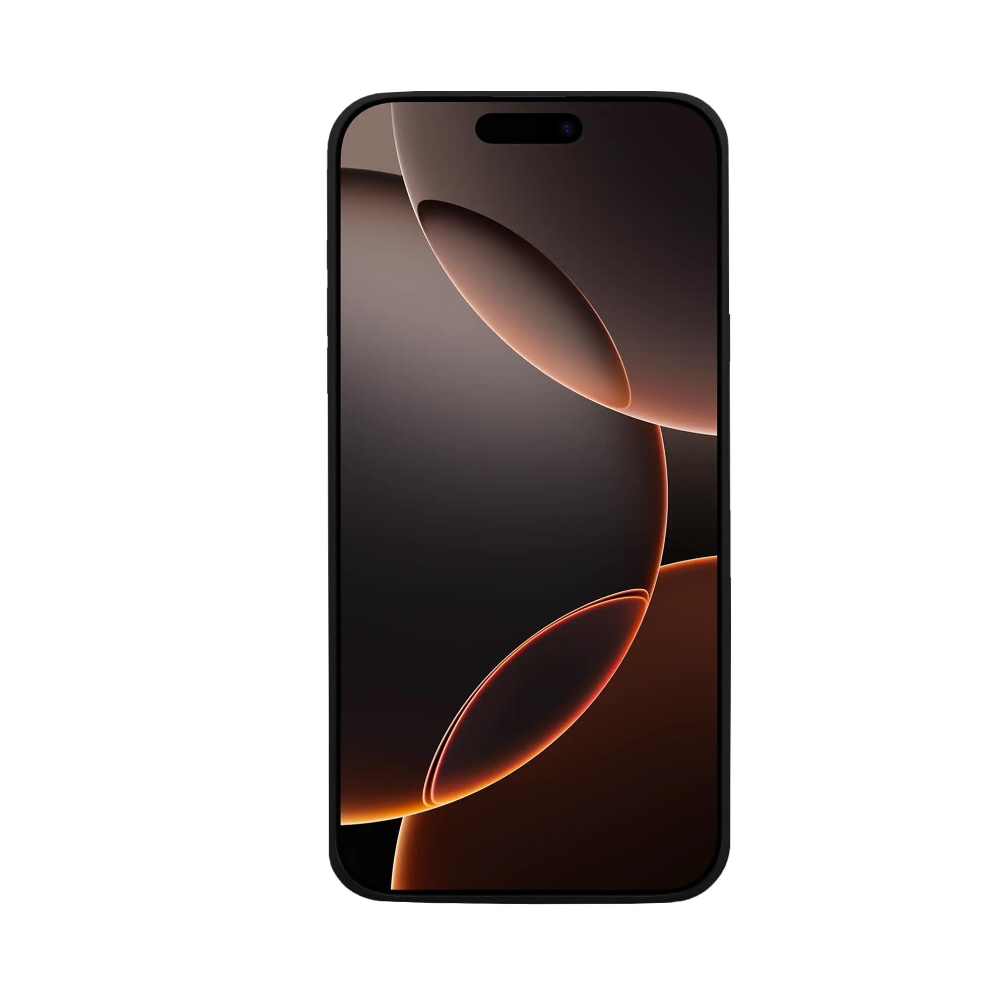 Schwarzes Smartphone mit einem Bildschirm, der ein abstraktes Design zeigt. Das Telefon hat einen schwarzen Rahmen.