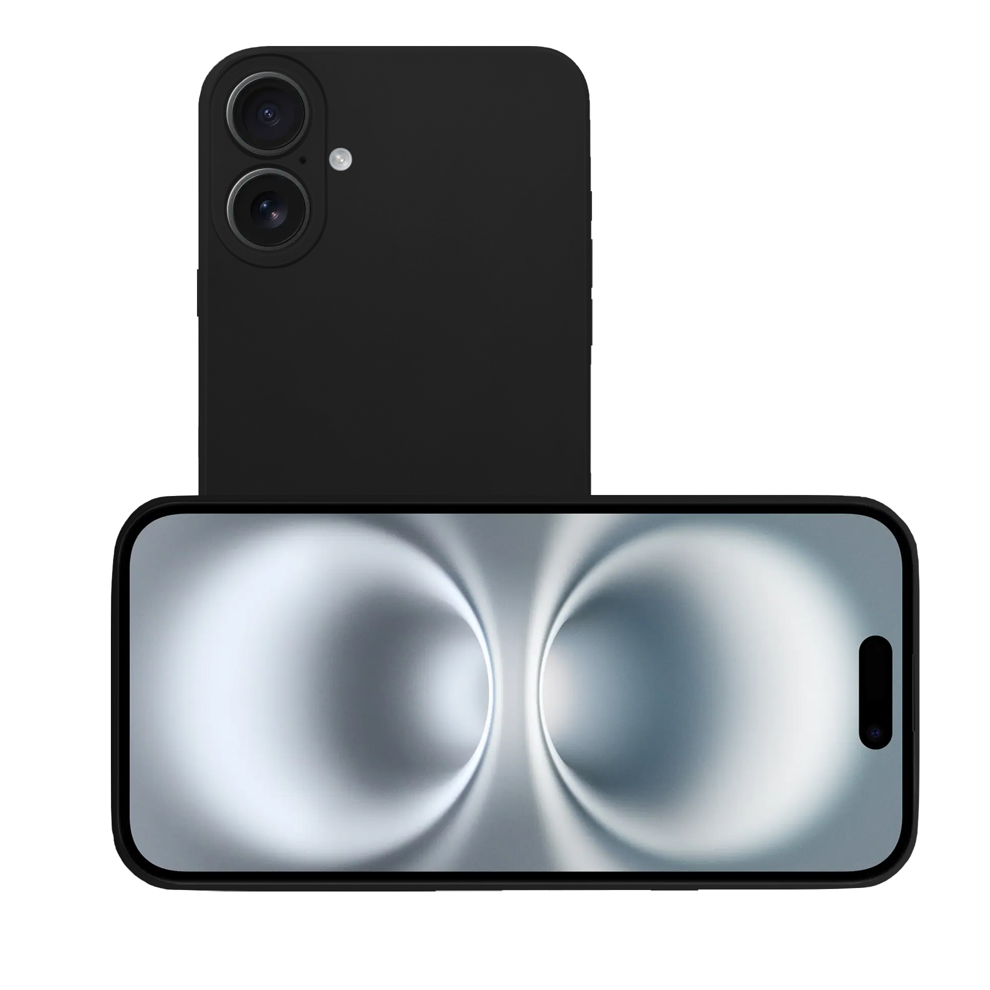 Schwarzes Telefon mit zwei Kameras und Silberwirbelmuster.