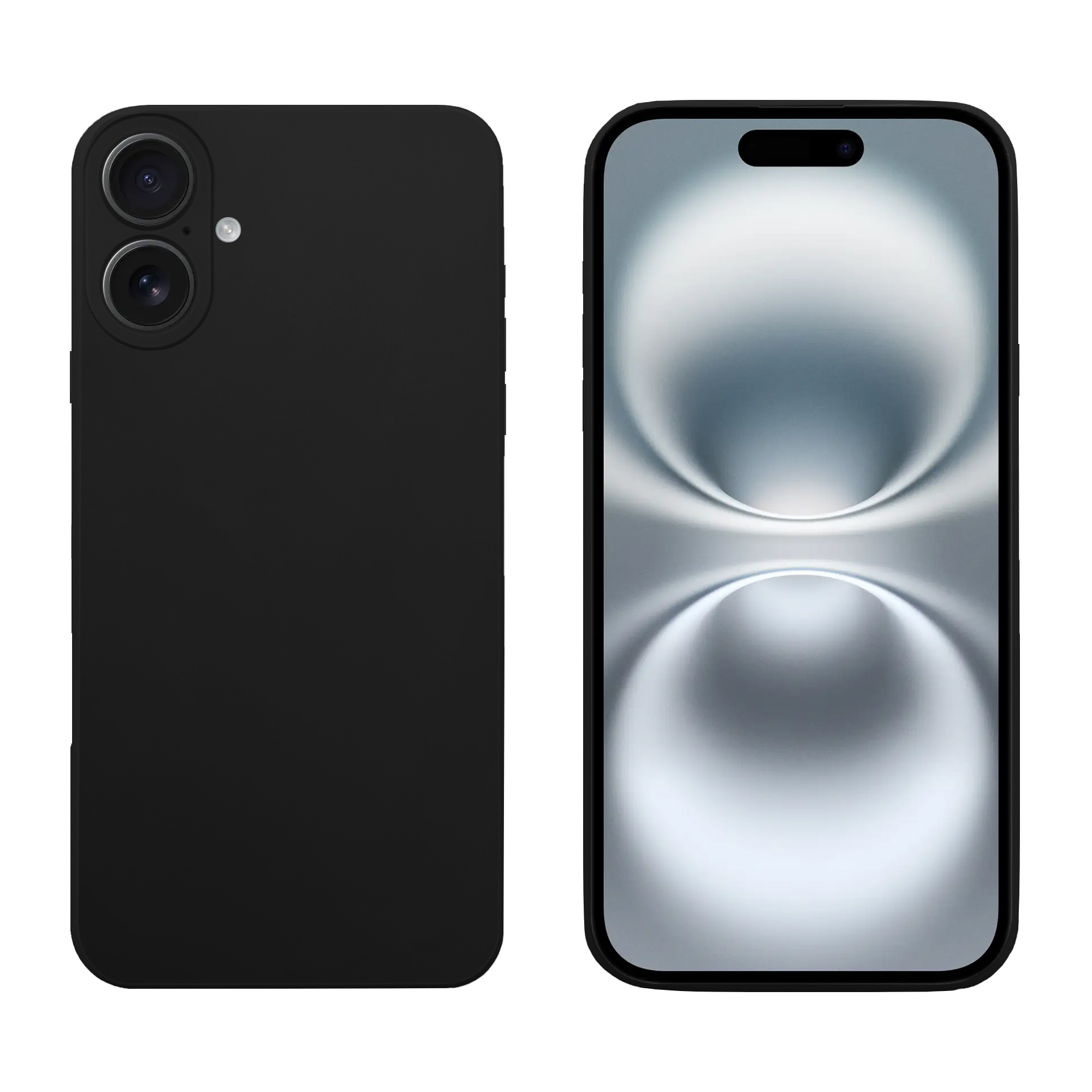 Schwarzes Telefon mit zwei Kameras. Der Bildschirm hat ein gekrümmtes Design.