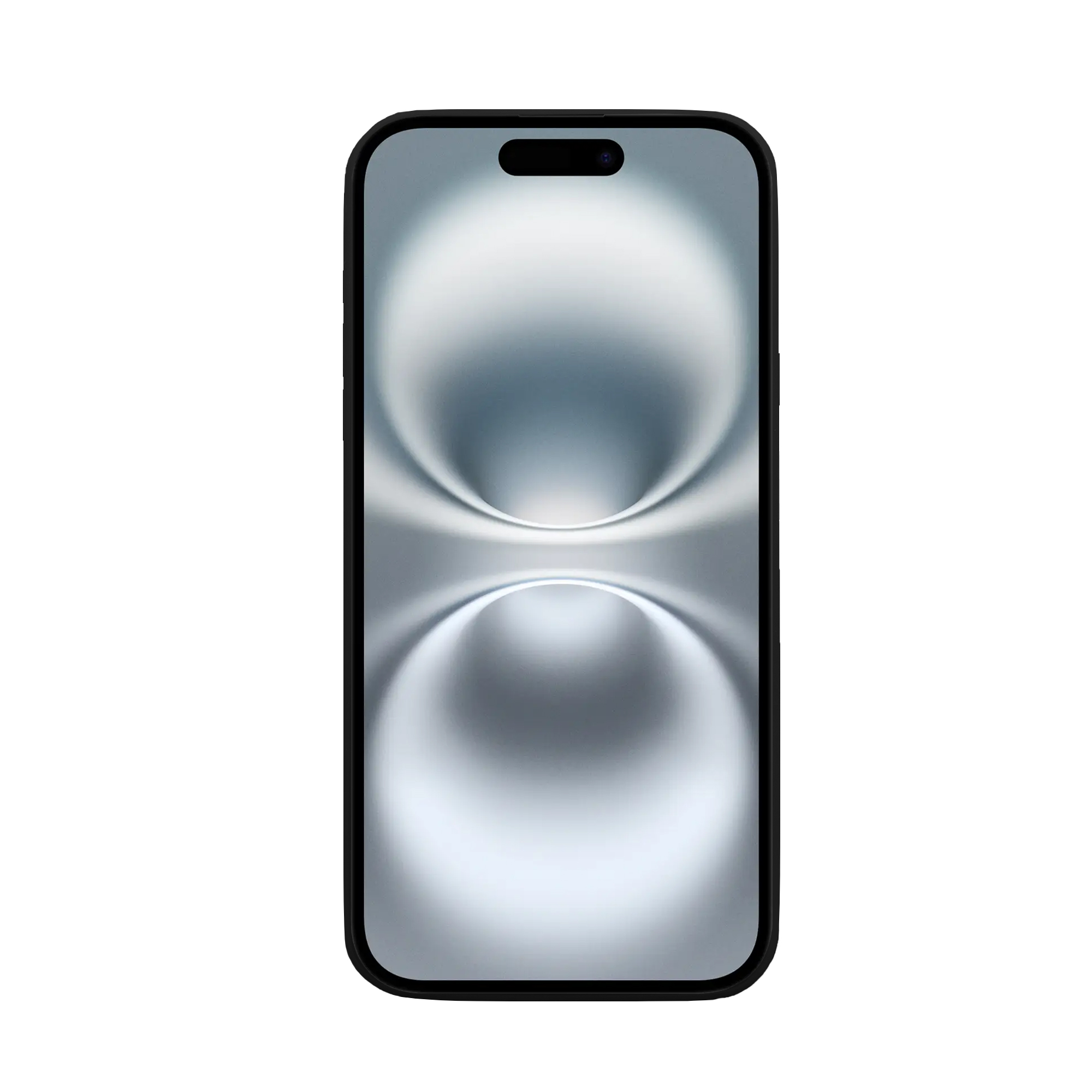 Schwarzes Telefon mit mittiger Kameraaussparung und Vollbild.