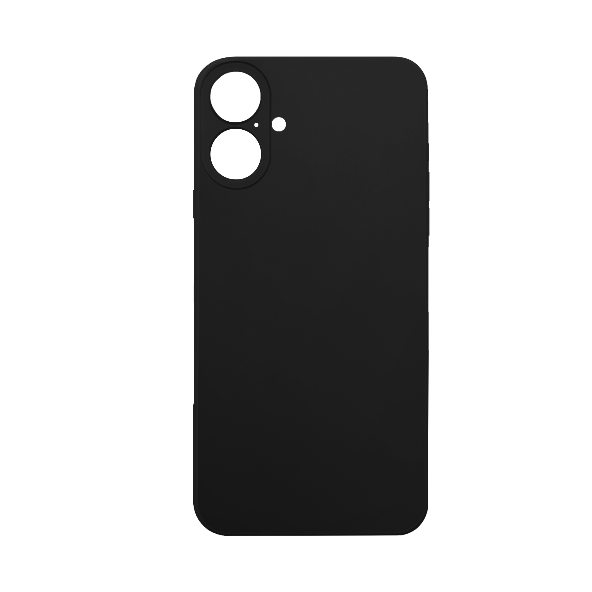 Eine schwarze Handyhülle mit Kameraausschnitten auf weißem Hintergrund.