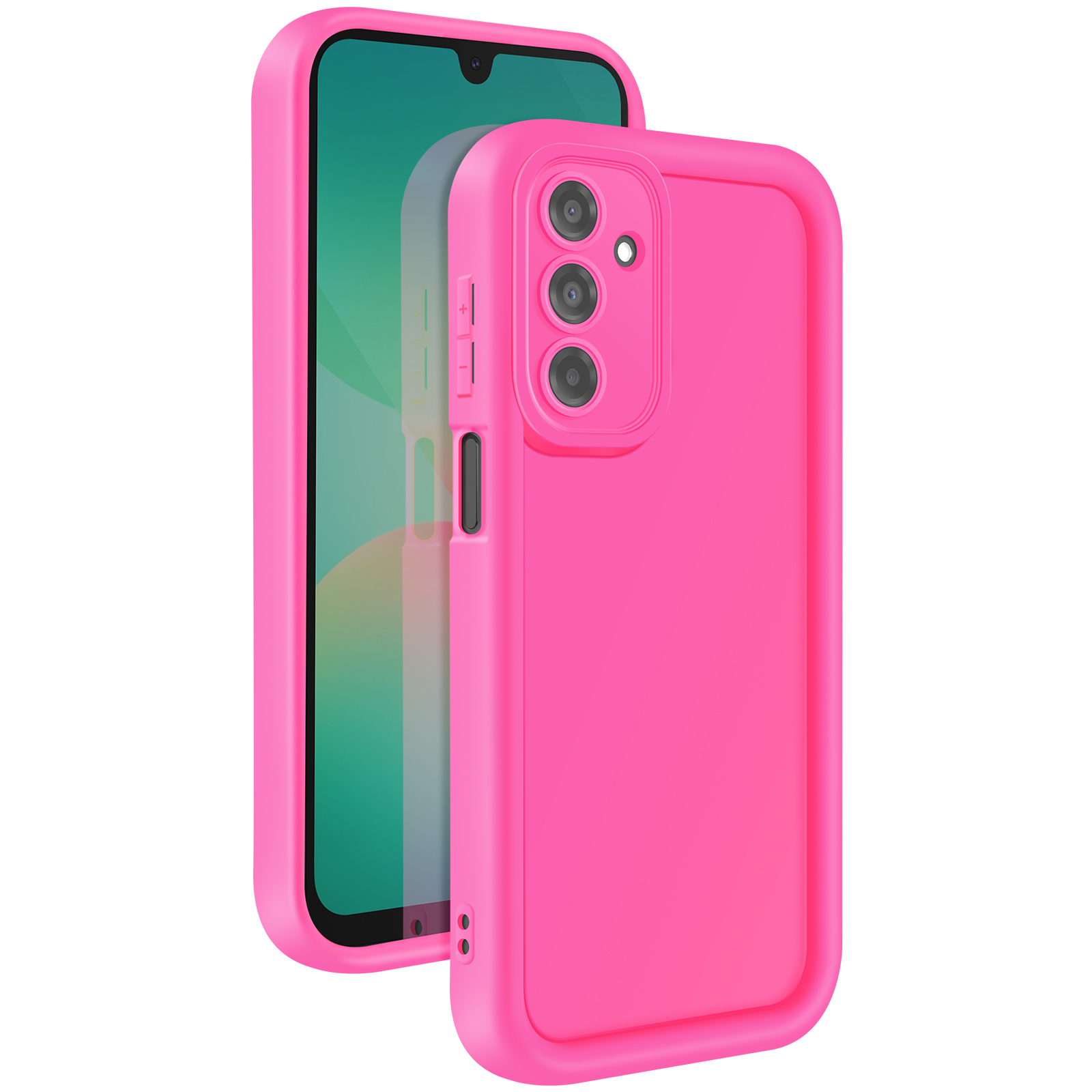 Custodia rosa per telefono, con un altro telefono. La custodia copre il telefono.