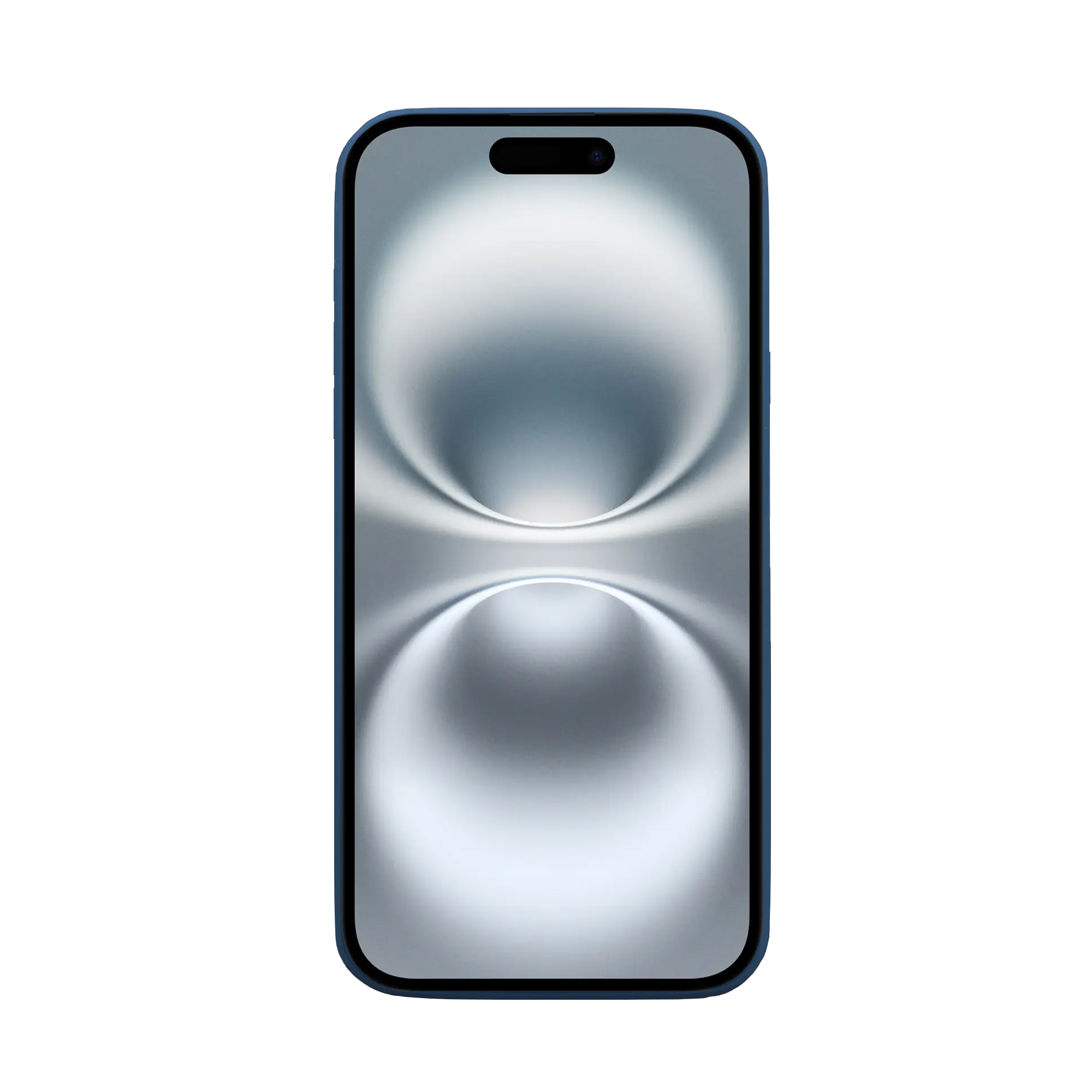 Blaues Telefon mit Bildschirm. Der Bildschirm hat ein einzigartiges Design. Weißer Hintergrund.