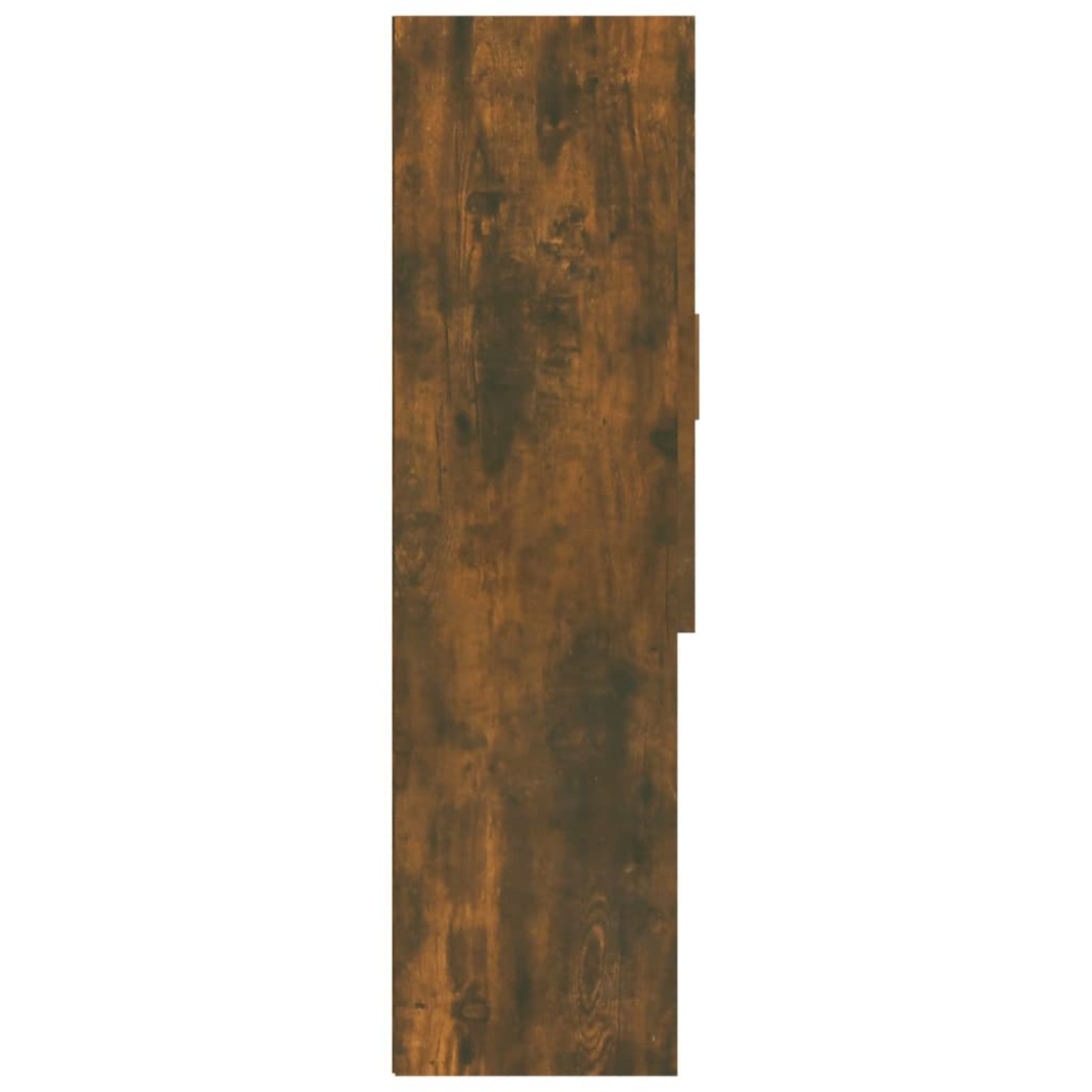 Seitenansicht eines Holzschranks, braune Farbe, vor weißem Hintergrund.