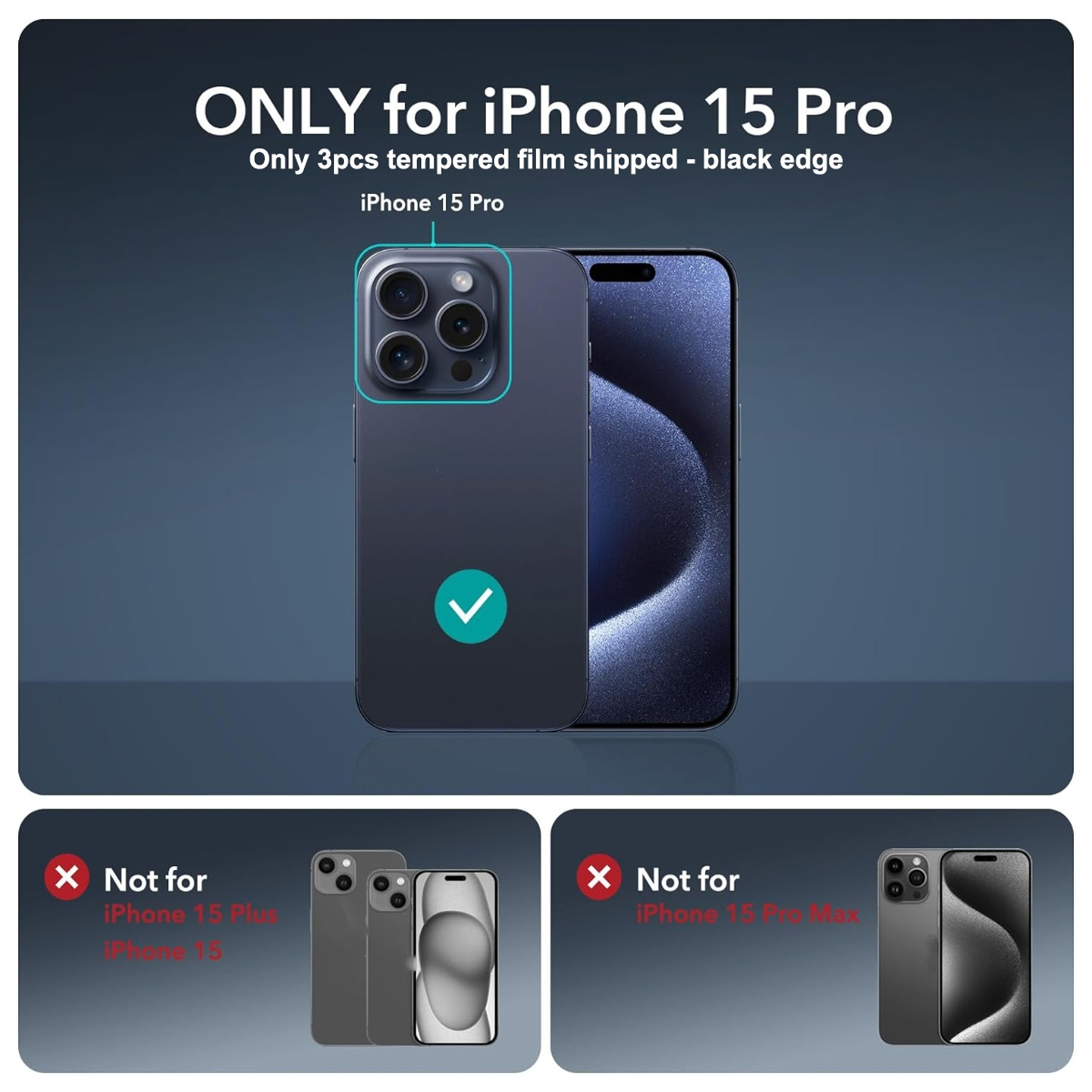 Bild eines Telefons mit Displayschutz, gekennzeichnet als nur für iPhone 15 Pro.