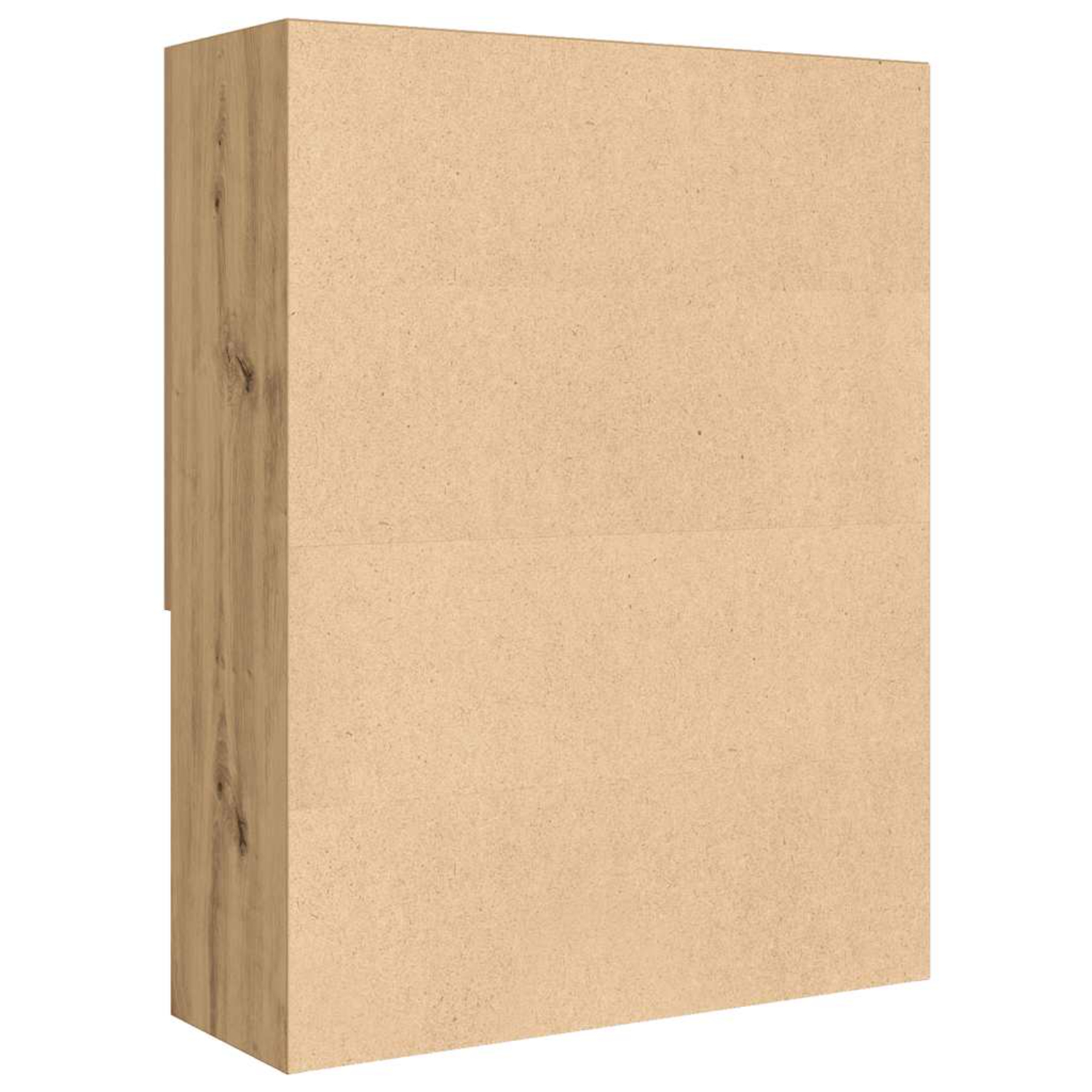 Ein hellbrauner Holzschrank mit vertikalem Holzmaserungsmuster auf der linken Seite.