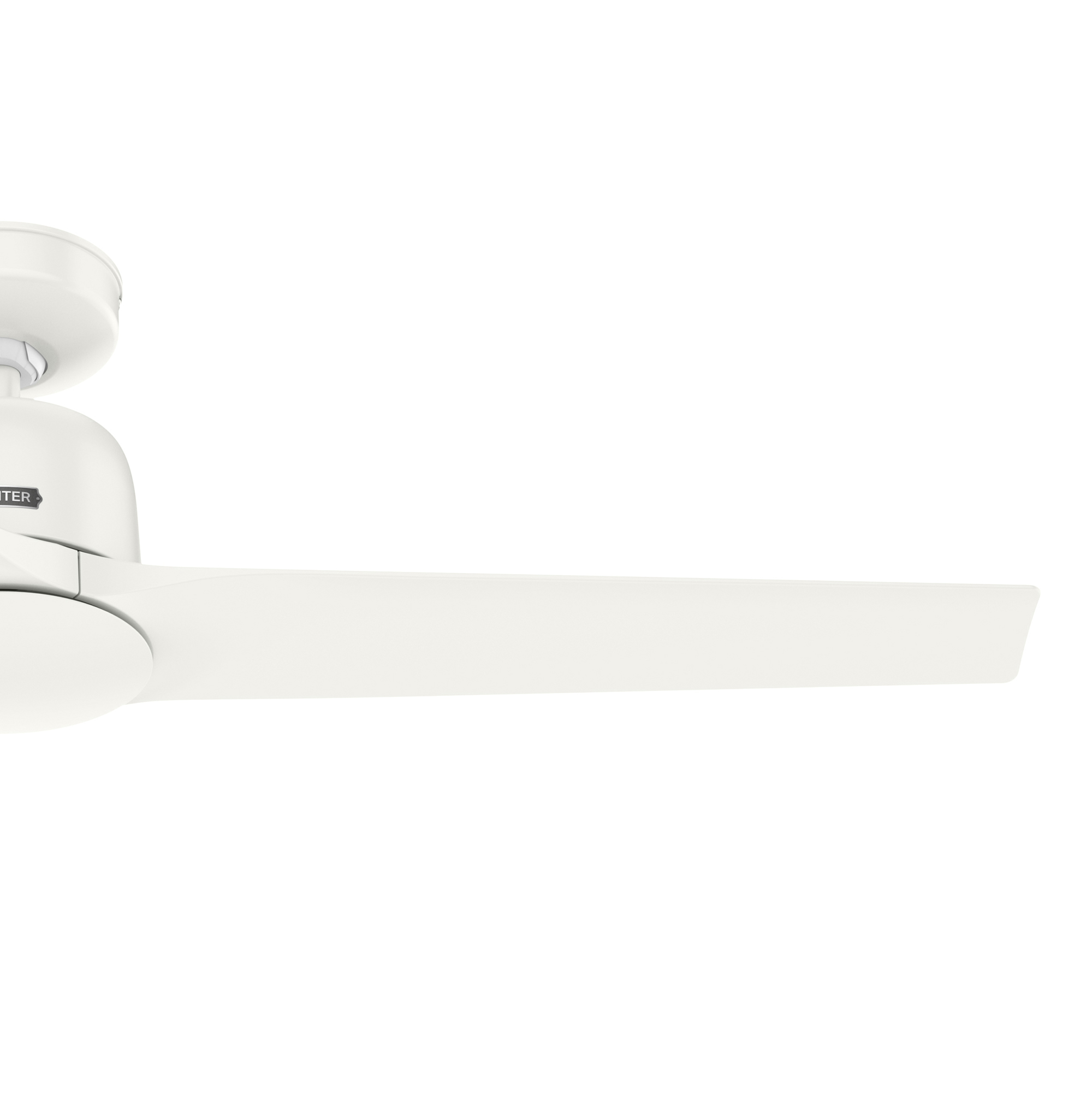 Weißer Deckenventilator mit weißem Motorgehäuse und einem weißen Flügel.