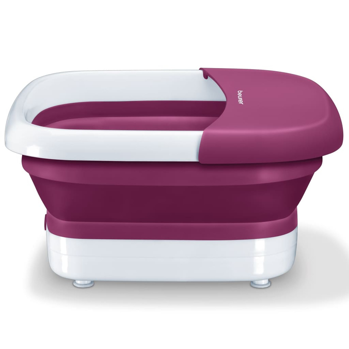 Un pediluvio con una combinazione di colori viola e bianco.