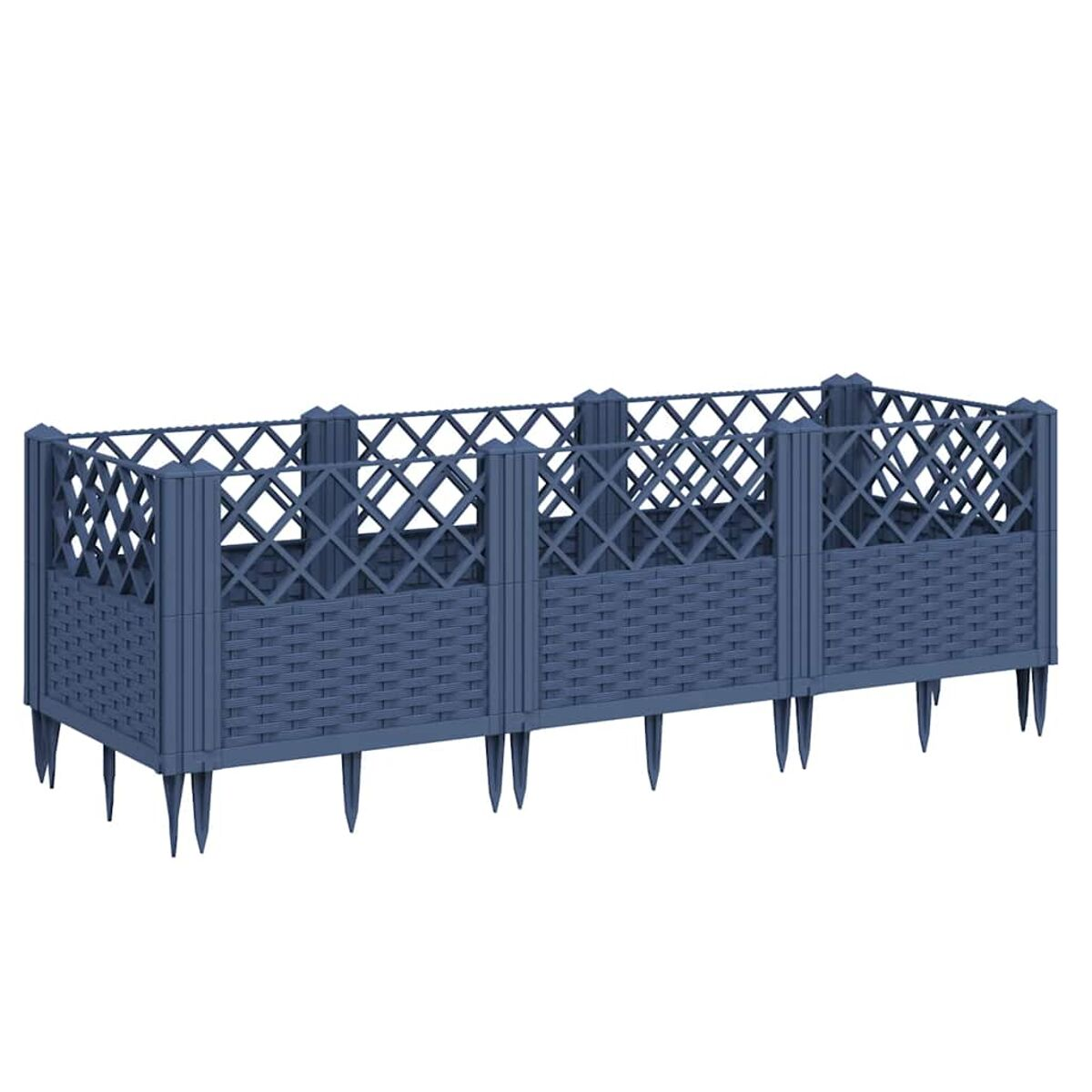 Blauer Kunststoff-Gartenzaun mit Rautenmuster.