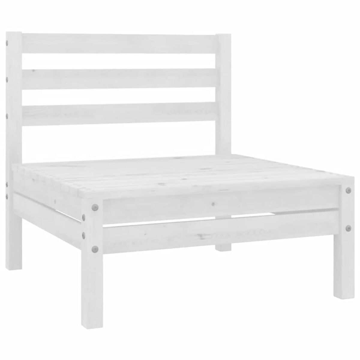 Weißer Holz-Außenstuhl mit drei horizontalen Lamellen. Sauberes, minimalistisches Design.