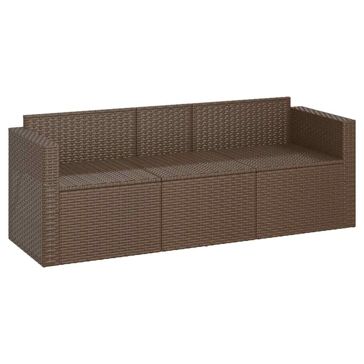 Braunes Korbmöbelsofa. Das Sofa hat eine rechteckige Form mit Armlehnen.