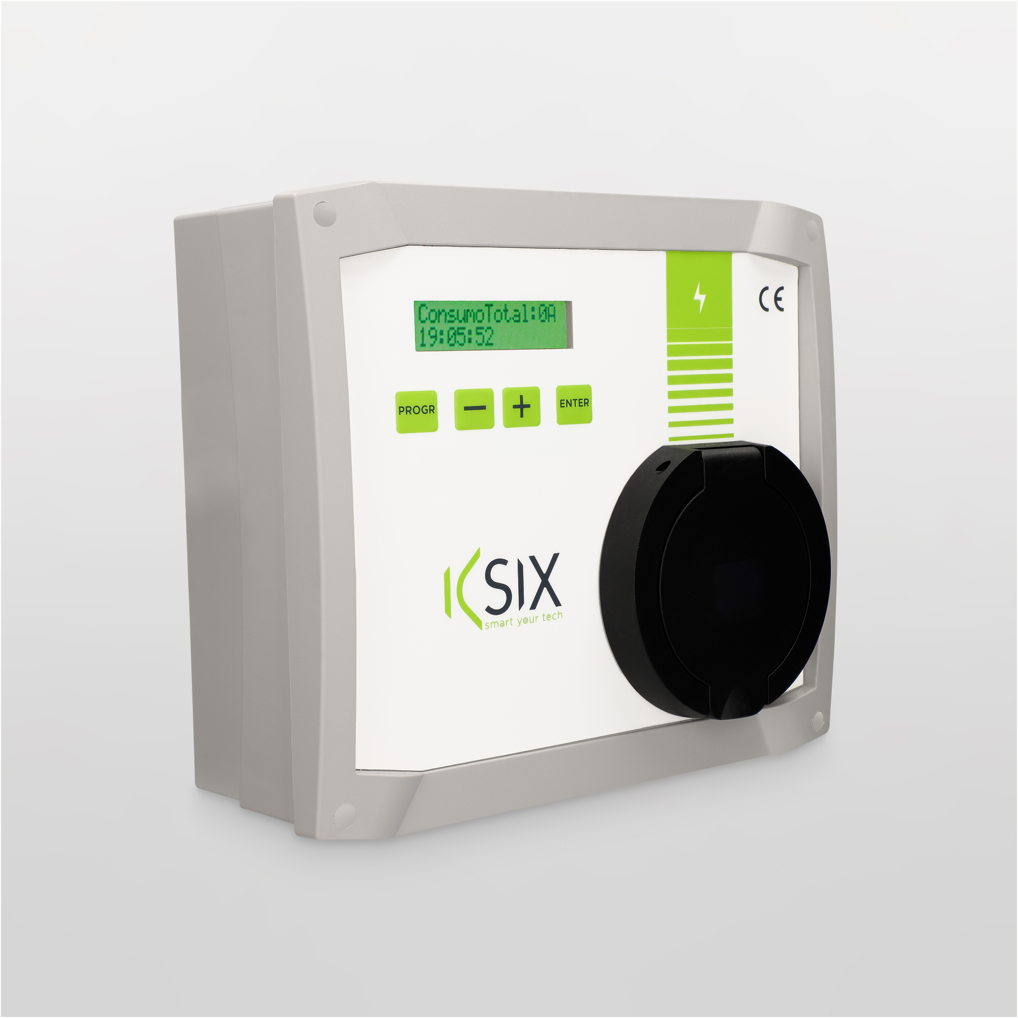 Un dispositivo electrónico gris con pantalla.