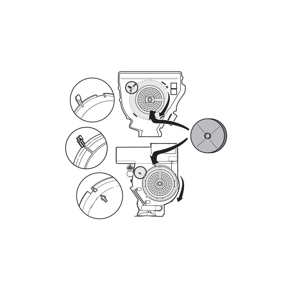 Diagramm der internen Komponenten einer Maschine. Pfeile zeigen die Richtung des Prozesses an.