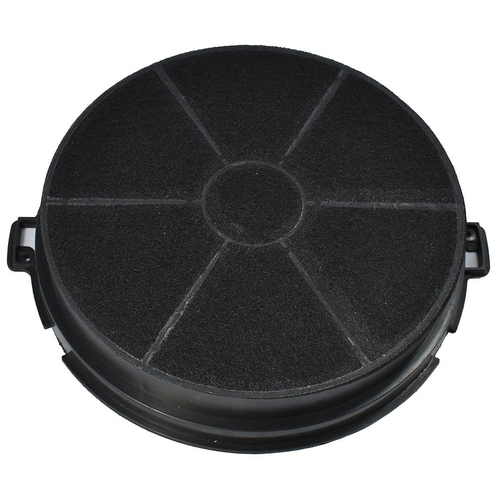 Filtro a carbone nero rotondo per cappa da cucina, che mostra il materiale filtrante.