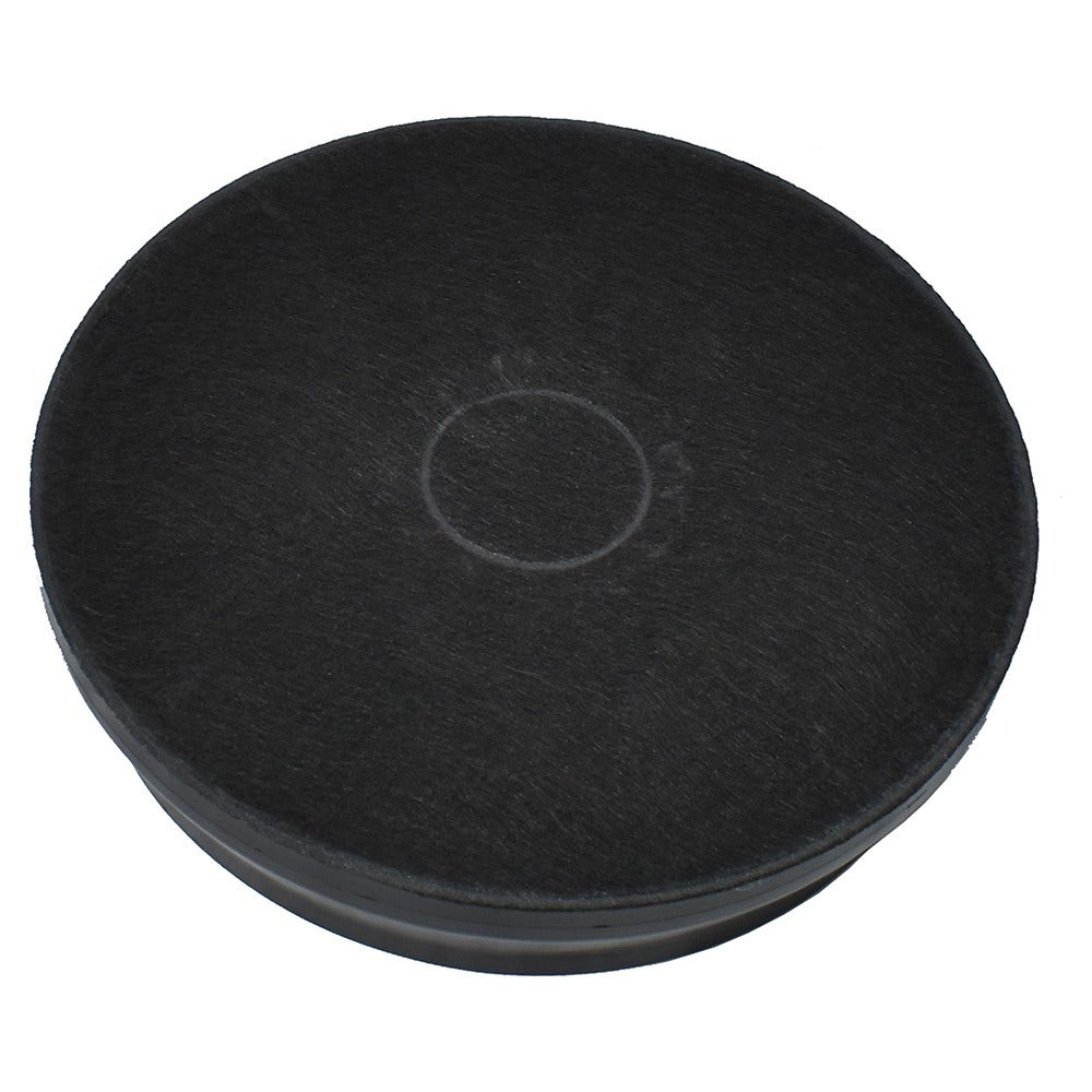 Filtro a carbone nero rotondo per cappa da cucina, che mostra la superficie del filtro.