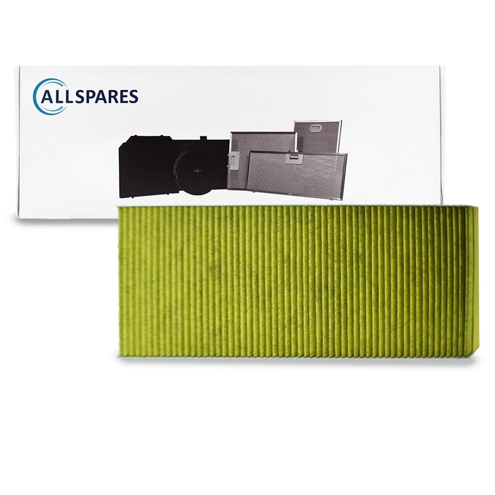 Ein grüner Filter und eine Box mit Bildern von Filtern. Oben steht 'ALLSPARE'.