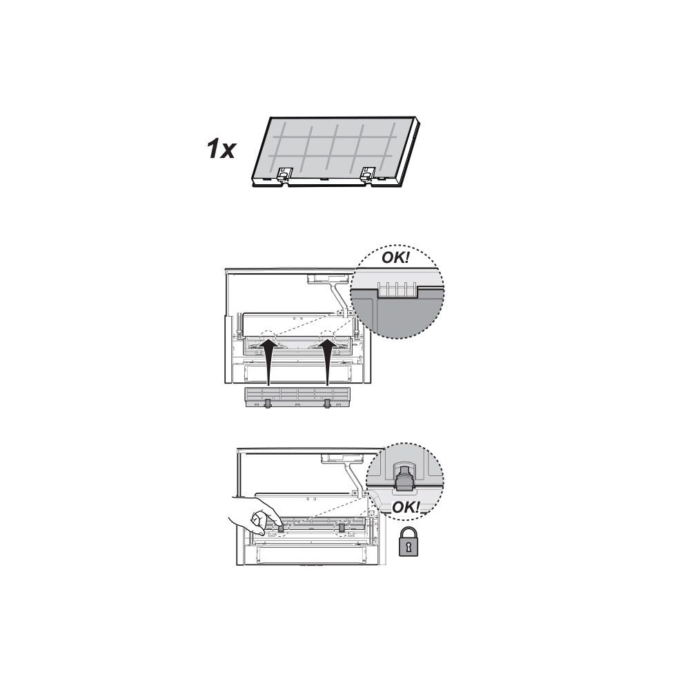 Diagramm, das die Installation eines Teils zeigt. Die Installation beinhaltet das Einschieben eines Teils in einen Schlitz.