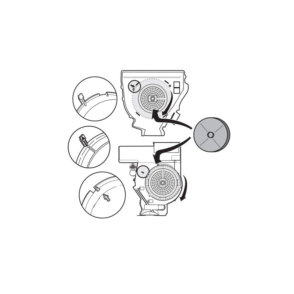 Diagramm mit Teilen einer Maschine, mit Pfeilen, die auf Komponenten zeigen. Details zur Verwendung.