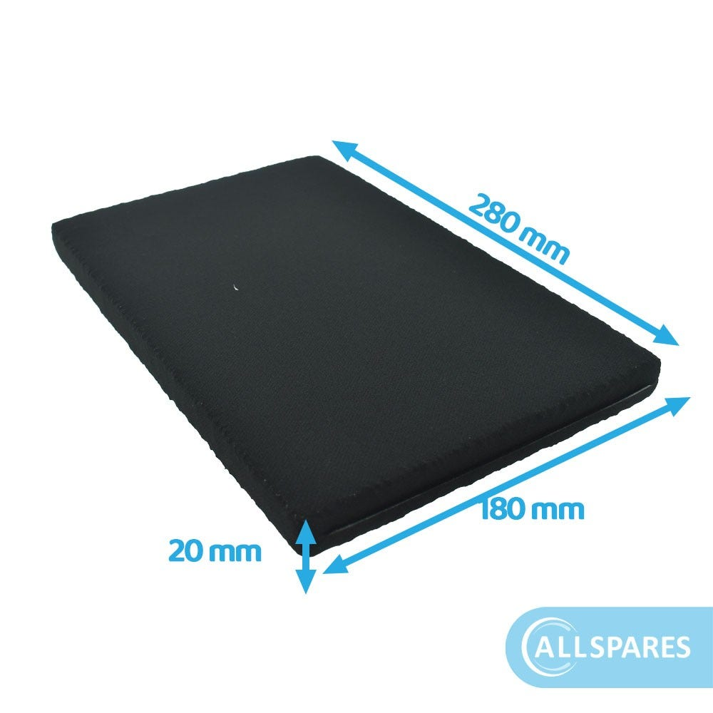 Schwarzes Laptop-Kühlpad mit den Maßen 280 mm x 180 mm x 20 mm, mit Pfeilen.