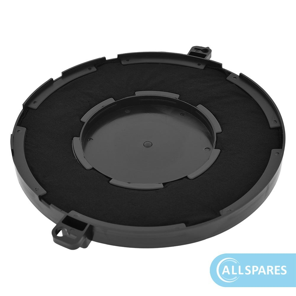 Filtro aria circolare nero, con un cerchio nero centrale e una cornice grigio scuro.