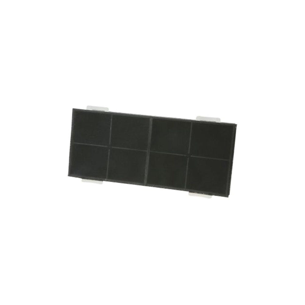 Schwarzer rechteckiger Luftfilter mit weißen Clips an den Seiten, auf weißem Hintergrund.