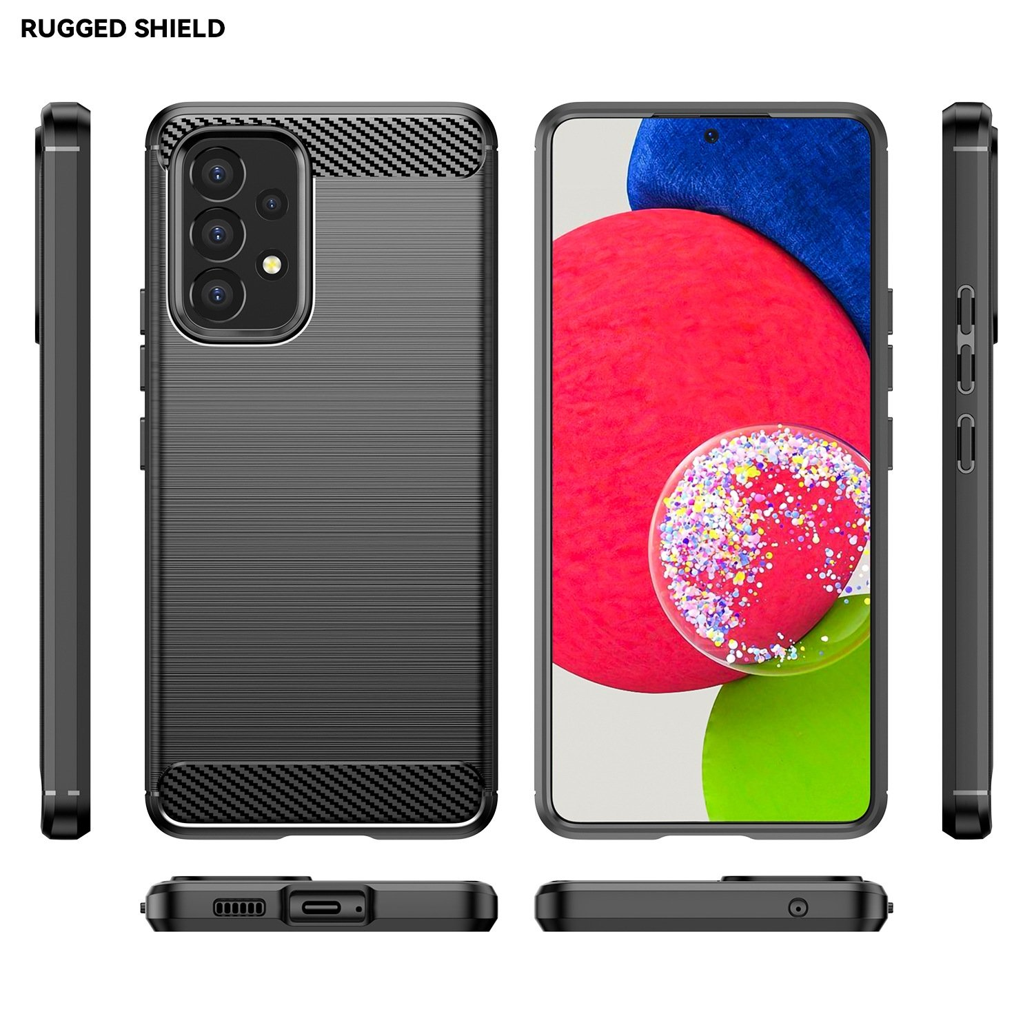 Funda negra con soporte de anillo.