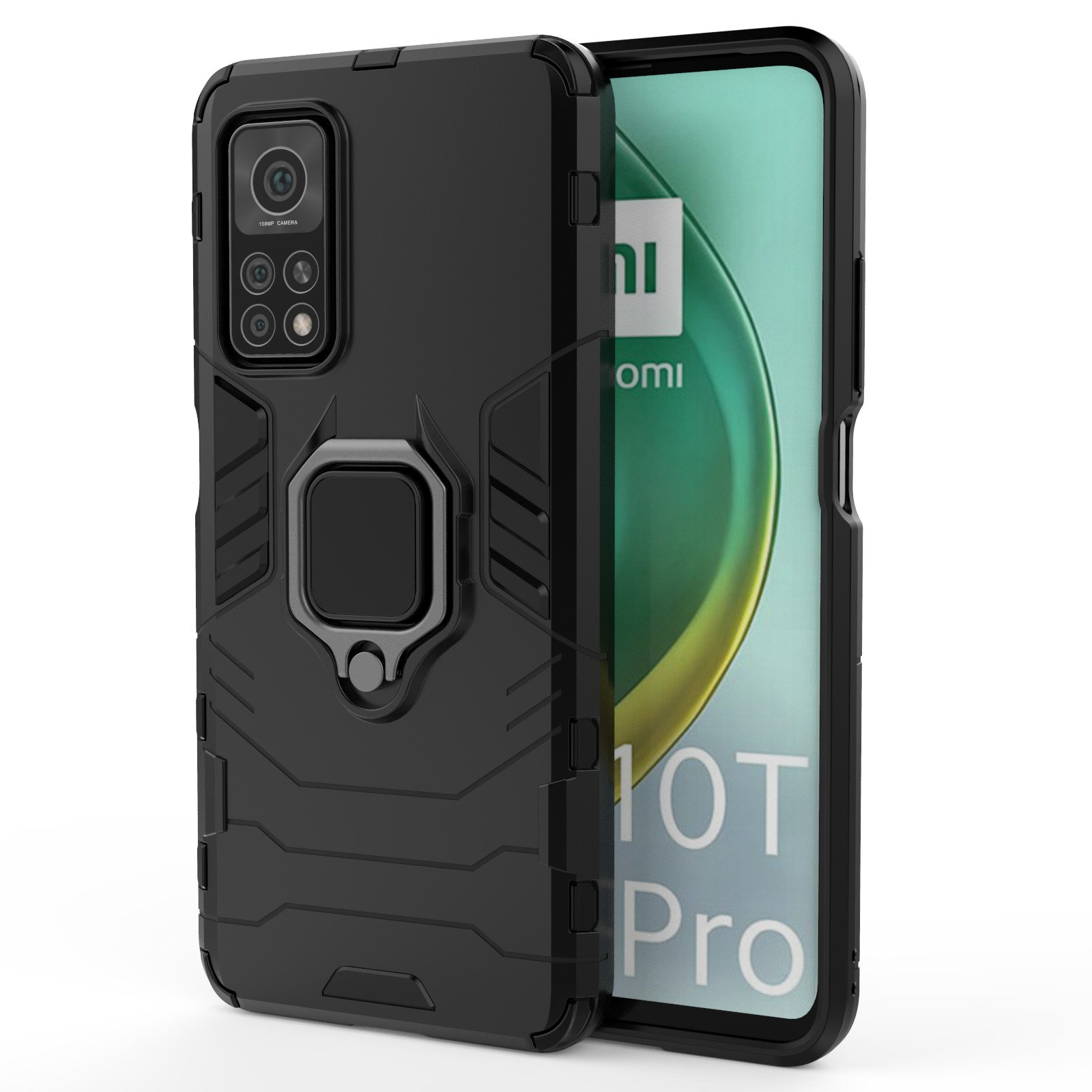 Dos fundas negras con aspecto de fibra de carbono, y las palabras "RUGGED SHIELD".