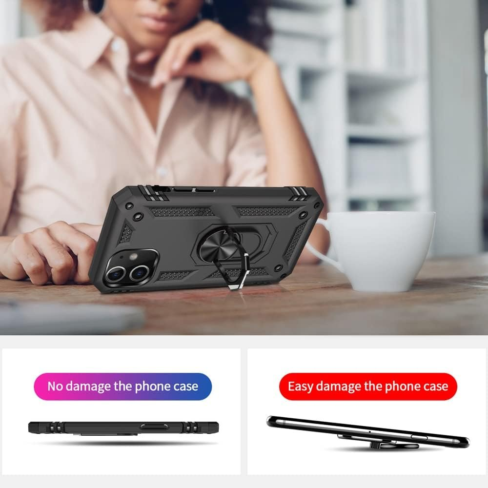 Una persona con una funda de teléfono y una imagen comparativa de daños.