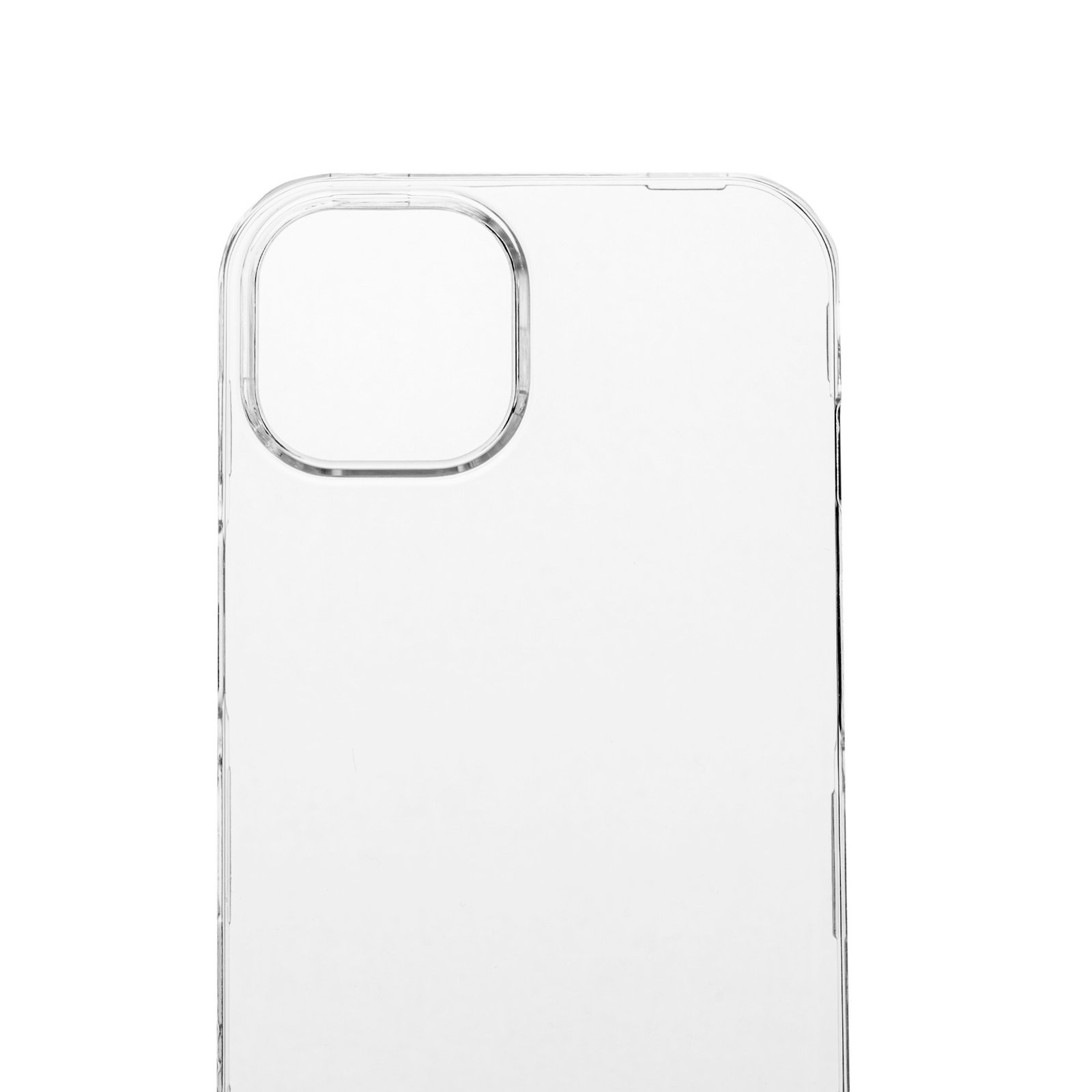 Funda transparente para teléfono, que muestra la abertura para la cámara. La funda es transparente.