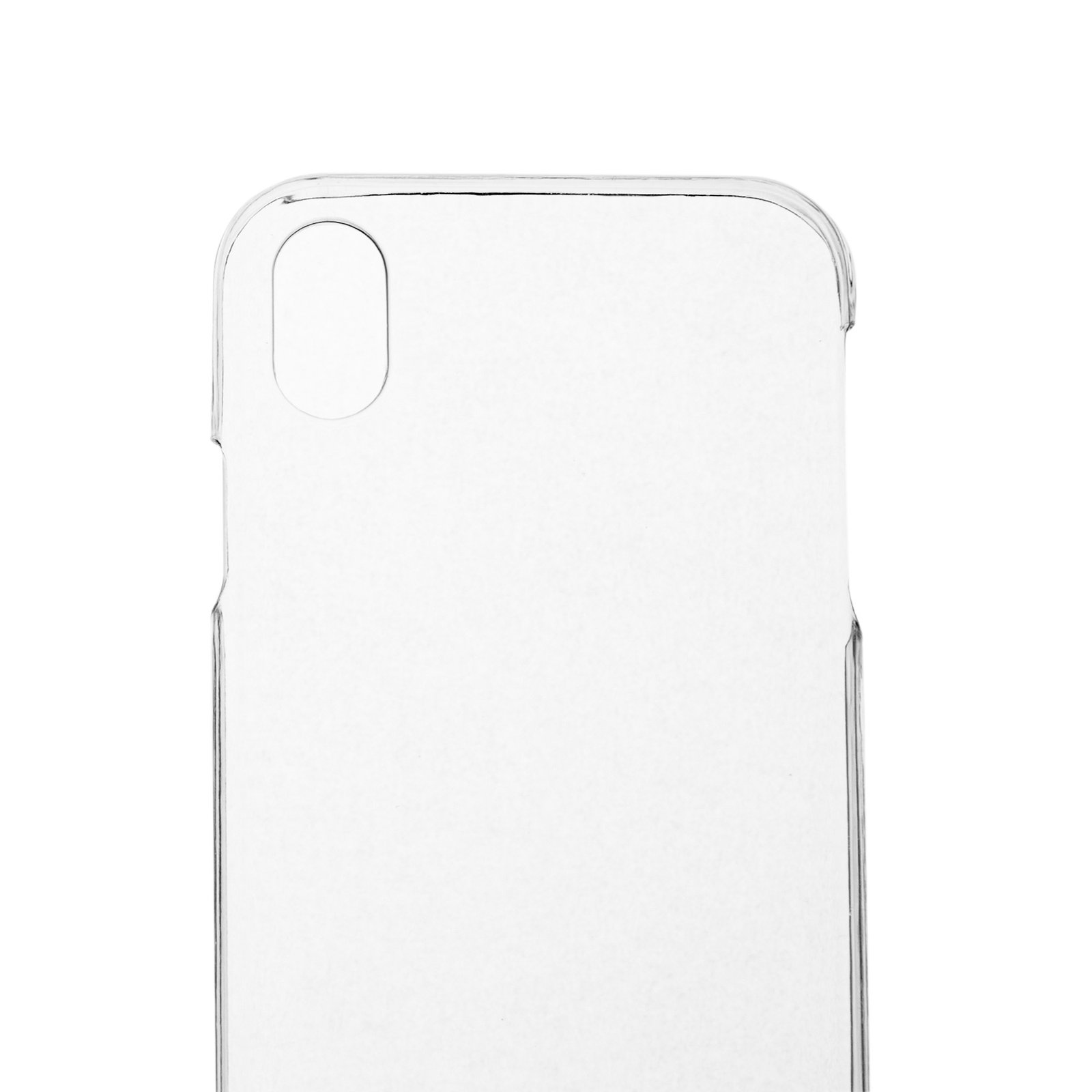 Se muestra una funda transparente para teléfono. El recorte de la cámara es visible. La funda es lisa y transparente.