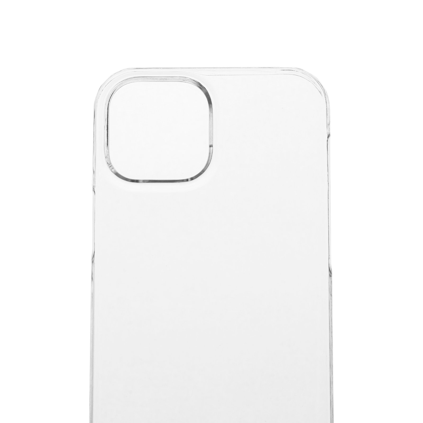 Funda de teléfono que muestra el espacio para la cámara. Fondo blanco.