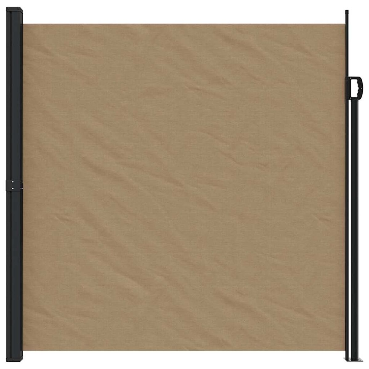 Schermo retrattile per esterni, colore beige, completamente esteso.