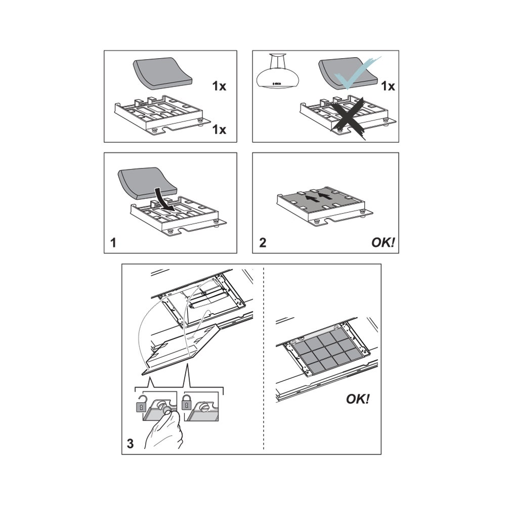 Istruzioni su come installare un filtro dell'aria. Include diagrammi e testo.