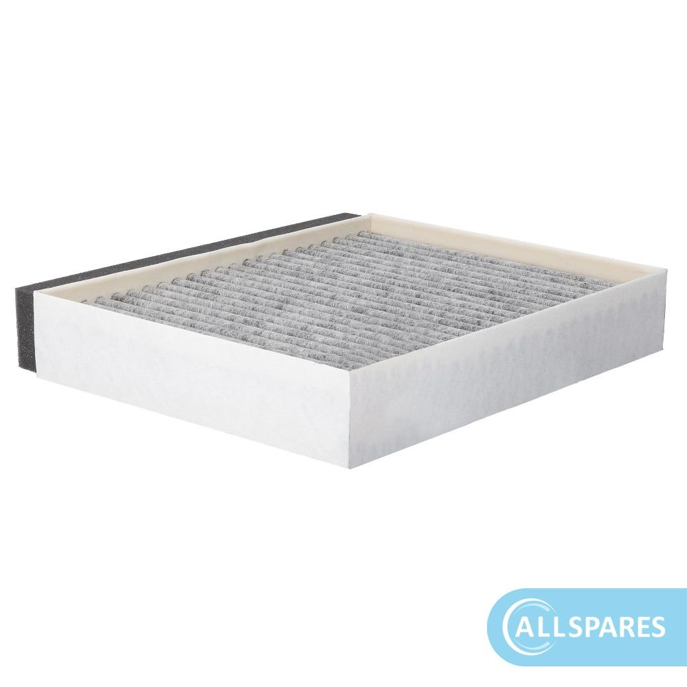 Filtro aria bianco e grigio di forma rettangolare.