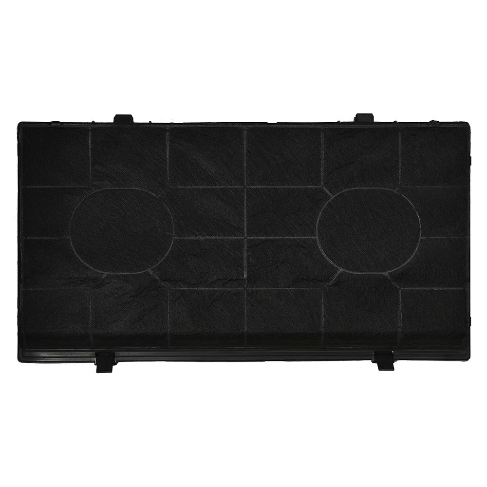 Ein schwarzer rechteckiger Filter mit zwei kreisförmigen Mustern.
