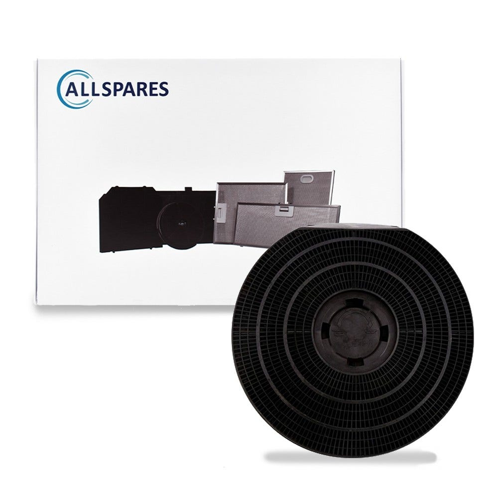 Filtro al carbone nero. Carta bianca con logo Allspares e sagome di filtri neri.