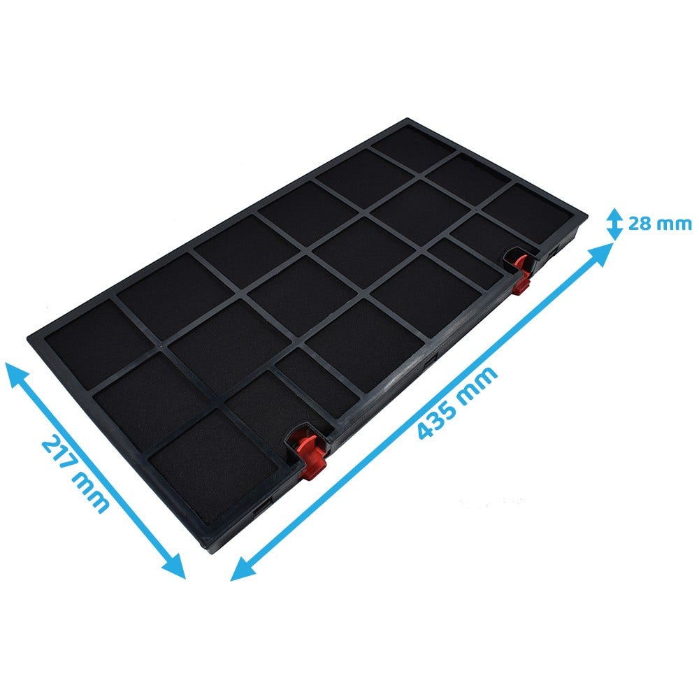 Filtro nero rettangolare con dimensioni indicate.