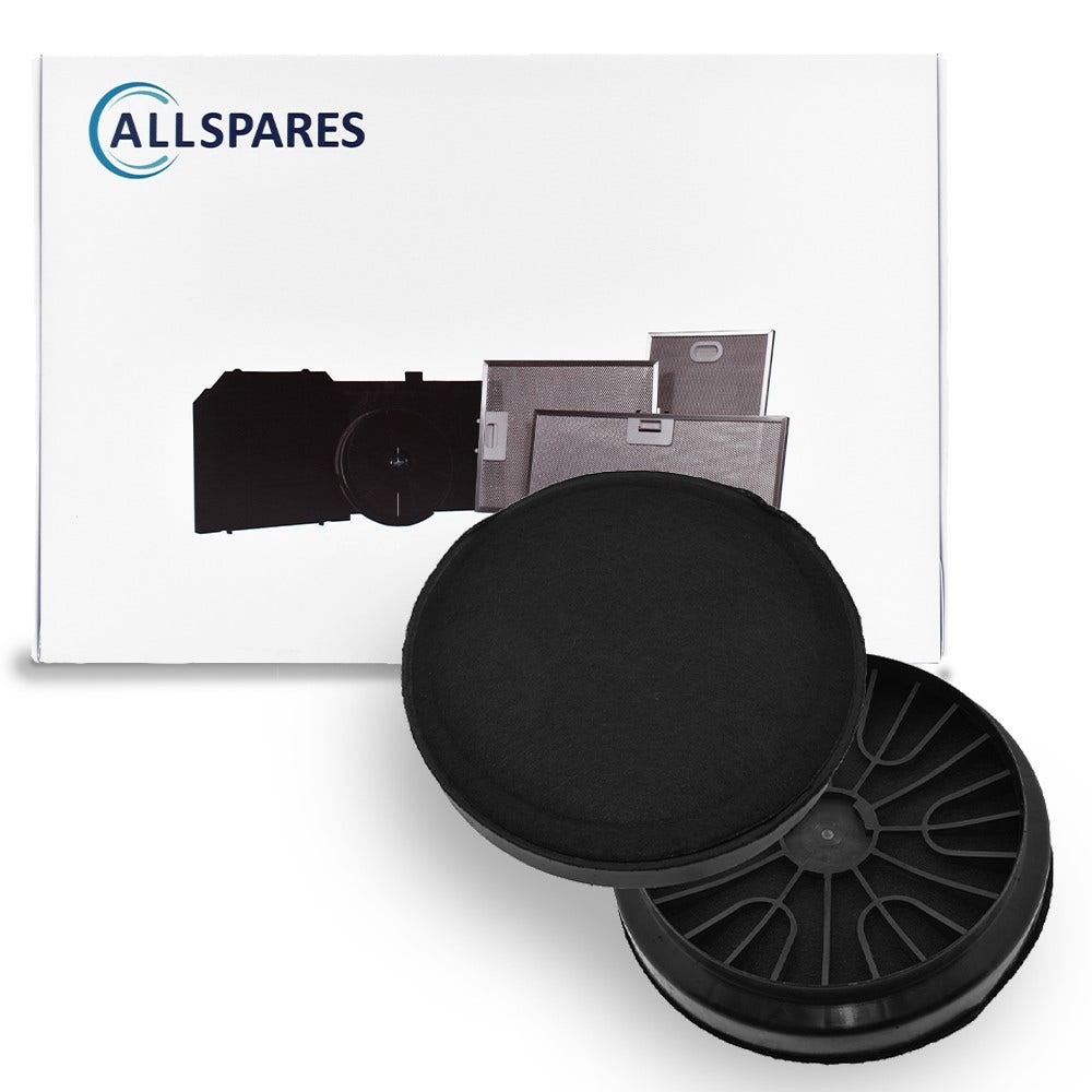 Zwei schwarze Aktivkohlefilter und eine weiße Box mit verschiedenen Filtern.
