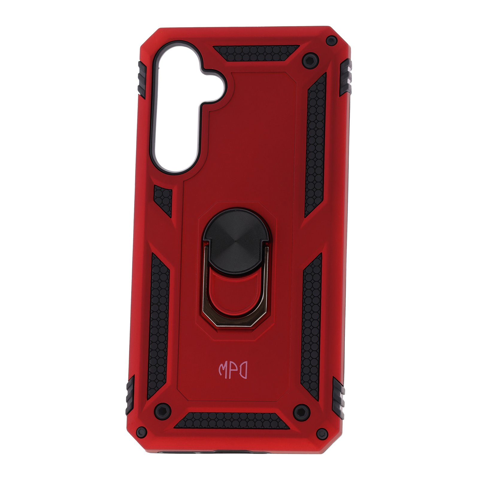 Funda roja para teléfono con soporte de anillo sobre fondo blanco.