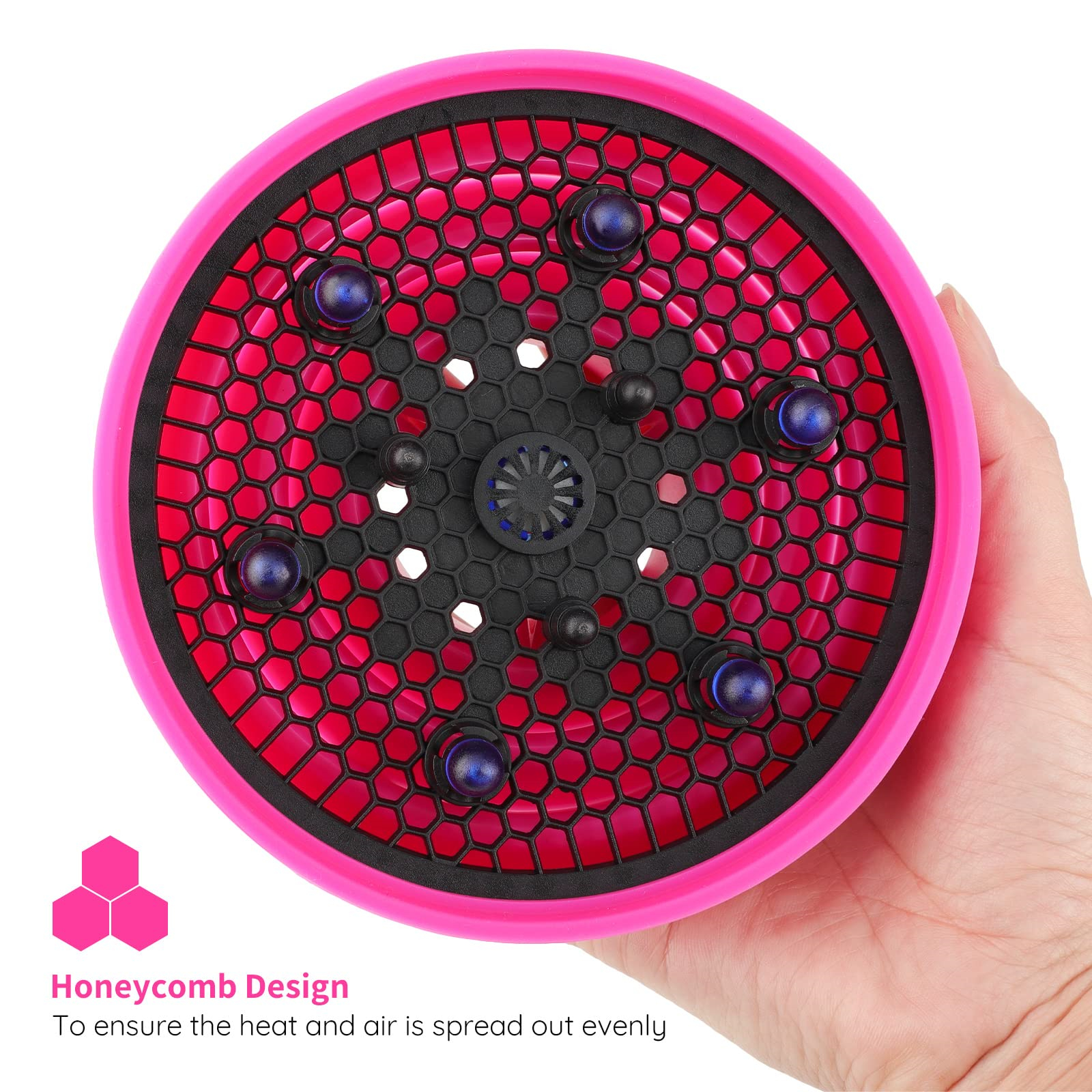 Ein rosa Haartrocknerdiffusor mit Wabenmuster.