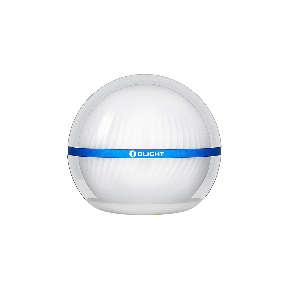 Esfera blanca y transparente con una banda azul. La esfera es una luz.